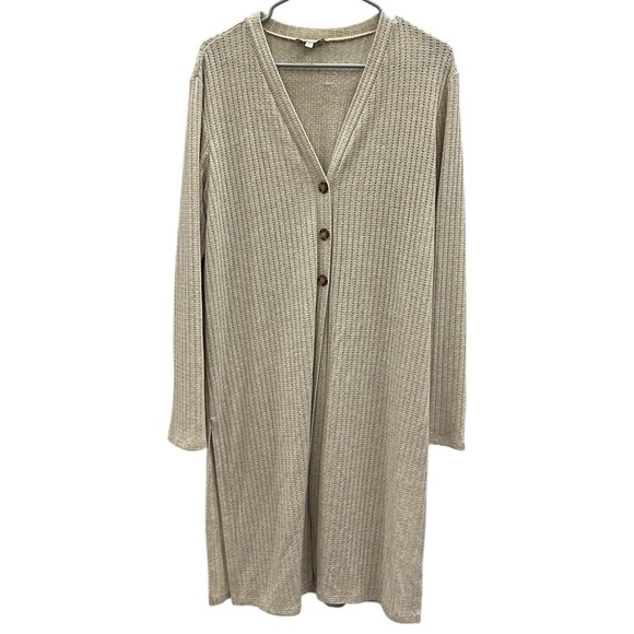 Chenault Patterned Textured Knit Long Lightweight Side Slit Duster Cardigan L - Picture 5 of 9